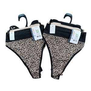 Joyspun Thong Underwear NEW womens 3X Lace Trim 6 Pack Leopard intimates panty